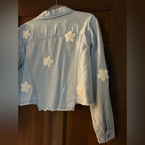 POL Blue Jean Jacket with Floral Design with Pearl accents - Picture 2 of 10